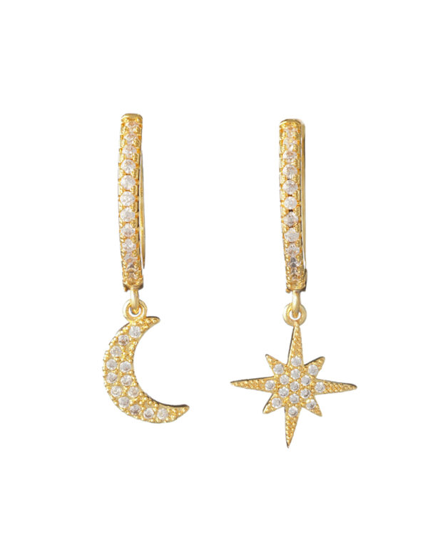 Moon and Star Gold Plated Earrings – Elegant Pave-Set Crystals